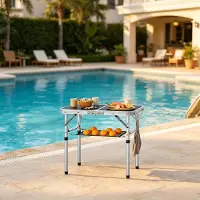 HAUSS SPOLE Campingtafel - Opvouwbaar En In 4 Hoogtes Verstelbaar Met Opbergnet - Voor Camping Strand En Balkon - MDF En Aluminium - 60x40 Cm - Zwart
