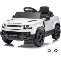 Vrooomy Land Rover Defender 90 Elektrische Kinderauto 12V 1 tot 5 jaar - Accuvoertuig met Afstandsbediening, EVA wielen & 3-puntsgordel - Accuvoertuig met Werkende Deuren & MP3-speler - Wit