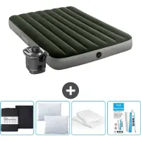 Intex Luchtbed - Twijfelaar - 137 x 191 x 25 cm - Groen - Inclusief pomp - Hoeslaken - Kussen - Reparatieset en Kussenbeschermer