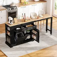 HAUSS SPOLE Keukenkast Op Wielen Uitschuifbaar Werkblad Met Lade En Opbergvakken Voor Keuken En Eetkamer MDF Zwart Natuur 180 Cm