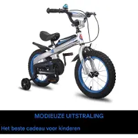 Happiq Kinderfiets – Voor kinderen van 2-4 jaar – Met zijwieltjes en Klinghandrem – Blauw, 41 cm