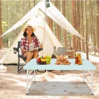 HAUSS SPOLE Campingtafel - Opvouwbaar En In Hoogte Verstelbaar Met Handgreep - Voor Kamperen Picknick En Binnen Buiten - Blauw - 125x61x58-74 Cm