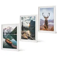 Coloray 3-Delige Schilderij Set - Bergmeer Lodz Zonsondergang Hert in de natuur - 40x60 - Wanddecoratie - Moderne Interieurdecoratie - Woonkamer Decoratie