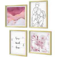 Coloray 4-Delige Schilderij Set - Bloemen en familie in minimalistisch design. - 40 x 40 cm en 40 x 60 cm - Muurdecoratie - Schilderijen Set - Woonkamer - Decoratieve Schilderijen