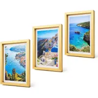 Coloray 4-Delige Schilderij Set - Uitzicht op de Griekse kust en het stadje Oia op Santorini - 20 x 30 cm - Wanddecoratie - Schilderijen Set - Interieur - Interieur Decoratie