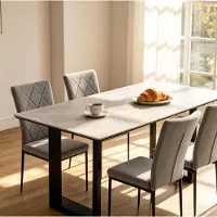 OKWISH Eetkamerstoel Set Van 4 - Hoog Rugleuning, Gewatteerde Zitting En Stevige Metalen Poten - Voor Eetkamer En Woonkamer - Fluweel - Donkergrijs