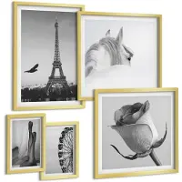 Tulup 5-Delige Schilderij Set - Stijlvolle zwart-witfoto's met Parijs en elegantie. - 50 x 50 cm, 20 x 30 cm en 40 x 60 cm - Muurdecoratie - Wanddecoratie - Hal