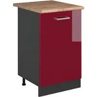 Vicco Keukenonderkast R-Line, Rode hoogglans/Antraciet, 50 cm goudkleurig eiken werkblad
