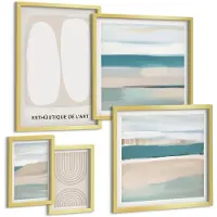Tulup 5-Delige Schilderij Set - Abstracte composities in tinten van natuur en geometrie. - 50 x 50 cm, 20 x 30 cm en 40 x 60 cm - Stijlvolle Muurdecoratie - Slaapkamer