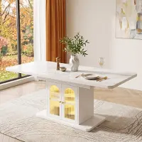 MODFU Eettafel-Uitschuifbaar-Opbergruimte-Scandinavisch-Wit-Marmerlook