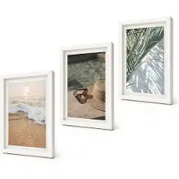 Coloray 3-Delige Schilderij Set - Water Strandhoed en zonnebril Bladeren - 20x30 - Wanddecoratie - Muurdecoratie - Woonkamer - Interieur Decoratie