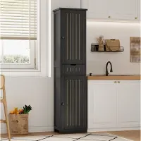 HAUSS SPOLE Keukenkast - Hoge Opbergkast Met 2 Deuren, 1 Lade En Verstelbare Planken - Voor Keuken En Woonkamer - MDF - Zwart - 170x40x30 Cm