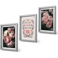 Coloray 4-Delige Schilderij Set - Vintage rozen met de inscriptie 'Over dromen'. - 20 x 30 cm - Moderne Wanddecoratie - Woonkamer - Stijlvolle Muurdecoratie