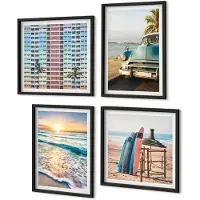 Coloray 4-Delige Schilderij Set - Vakantie In Miami Met Uitzicht Op De Zonsondergang En Zee - 40 x 40 cm En 40 x 60 cm - Wanddecoratie - Schilderijen Set - Kantoor - Decoratieve Schilderijen