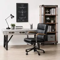 HAUSS SPOLE Bureaustoel - Ergonomisch Ontwerp - In Hoogte Verstelbaar En 360 Graden Draaibaar Met Wielen - Voor Thuiskantoor - Leer Zwart