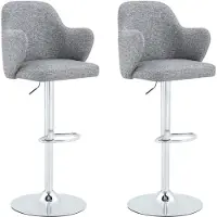 HAUSS SPOLE Barkruk - Modern Gestoffeerd Design - Set Van 2 - 360 Graden Draaibaar En Hoogte Verstelbaar Met Armleuningen - Stof Grijs