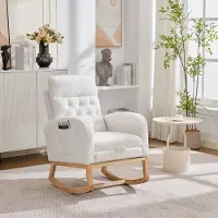 HAUSS SPOLE Schommelstoel - Fauteuil Met Uitschuifbare Voetensteun En Zijvakken - Voor Kinderkamer, Slaapkamer En Woonkamer - Teddy Wit
