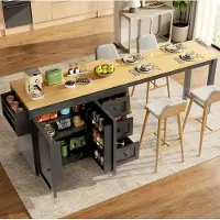 HAUSS SPOLE Keukeneiland Uitbreidbaar Met 3 Lades En Zwenkwielen Voor Keuken En Eetruimte Zwart Houtlook 116-179,5 Cm