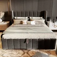 HAUSS SPOLE Gestoffeerd Bed 180x200 cm - Tweepersoonsbed Met Opbergruimte en Lattenbodem - Zonder Matras - Stoffering van Linnen - Grijs