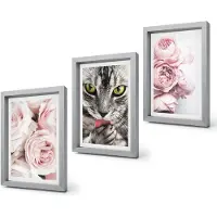 Coloray 4-Delige Schilderij Set - Kat tussen roze rozen en pioenrozen - 20 x 30 cm - Stijlvolle Muurdecoratie - Slaapkamer - Moderne Wanddecoratie