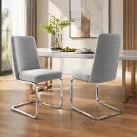HAUSS SPOLE Eetkamerstoel Set Van 2 - Fluwelen Stoel Met Diamant Rugdesign En Metalen Sledevoet - Voor Woonkamer En Eetkamer - Grijs Zilver