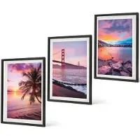 Coloray 3-Delige Schilderij Set - Zonsondergangen Boven De Brug En Het Waterlandschap - 40 x 60 cm - Muurdecoratie - Wanddecoratie - Hal - Interieur Decoratie