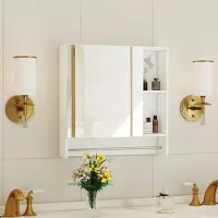 HAUSS SPOLE Badkamerspiegelkast - Wandmontage Met Spiegel En Open Opbergvakken - Voor Moderne Badkamer - MDF En Metaal - 55x56x13 cm - Wit