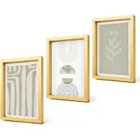 Coloray 4-Delige Schilderij Set - Geometrische patronen met plantenaccenten in groene tinten. - 20 x 30 cm - Wanddecoratie - Woonkamer Decoratie - Decoratieve Schilderijen