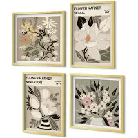 Coloray 4-Delige Schilderij Set - Retro bloemen uit verschillende steden over de hele wereld - 40 x 40 cm en 40 x 60 cm - Stijlvolle Wanddecoratie - Interieur - Moderne Wanddecoratie