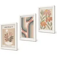 Coloray 3-Delige Schilderij Set - Abstracte planten en patronen in pastelkleuren - 20x30 - Wanddecoratie - Schilderijen Set - Interieur - Woonkamer Decoratie