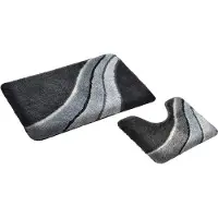 Famanu – Badmat set van 2 stuks in grijs, met uitsparing, antislip, WC-mat 50 x 45 cm en badmat 50 x 90 cm, ideaal voor badkamer