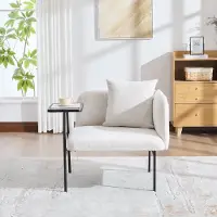 HAUSS SPOLE Fauteuil - Stoffen Fauteuil Met Armleuningen En Bijzettafel - Met Opbergruimte - Voor Woonkamer En Werkkamer - Chenille Beige