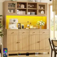 HAUSS SPOLE Keukenkast - Met App-Bedienbare Ledverlichting En Glazen Deuren - 4 Laden Voor Keuken En Eetkamer - MDF - 140x38,5x180 Cm - Houtkleur