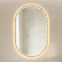 HAUSS SPOLE Spiegel - 50 x 80 cm - Dimbare LED Verlichting en Anti Condens - Aluminium en Glas - Goud - Ovale Wandspiegel voor Badkamer