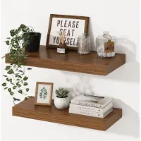 Famanu – Diepe zwevende planken voor muur, set van 2, 40 cm walnoot wandplanken, extra brede opbergplanken voor keuken, badkamer en woonkamer