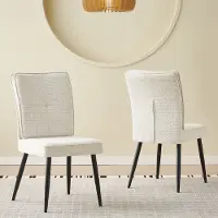HAUSS SPOLE Eetkamerstoel - Set Van 2 - Tweedlook Bekleding En Metalen Poten - Voor Eetkamer En Woonkamer - Crèmewit