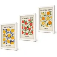 Coloray 3-Delige Schilderij Set - Bloemenposters in Londen, Milaan en Parijs - 20x30 - Stijlvolle Muurdecoratie - Slaapkamer