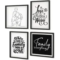 Coloray 4-Delige Schilderij Set - Familie, liefde, warmte, thuis, inspirerende citaten - 40 x 40 cm en 40 x 60 cm - Wanddecoratie - Moderne Interieurdecoratie - Interieur Decoratie