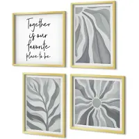 Coloray 4-Delige Schilderij Set - Bloemenpatronen in pasteltinten, illustraties en belettering. - 40 x 40 cm en 40 x 60 cm - Wanddecoratie - Muurdecoratie - Woonkamer - Woonkamer Decoratie