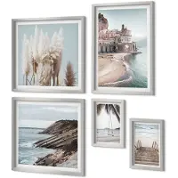 Coloray 4-Delige Schilderij Set - Stijlvol uitzicht op zee met stranden en architectuur - 50 x 50 cm, 20 x 30 cm en 40 x 60 cm - Stijlvolle Muurdecoratie - Kantoor - Wanddecoratie