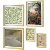 Coloray 5-Delige Schilderij Set - Bloemen en vogels in natuurlijke decoratieve motieven - 50 x 50 cm, 20 x 30 cm en 40 x 60 cm - Wanddecoratie - Muurdecoratie - Moderne Interieurdecoratie