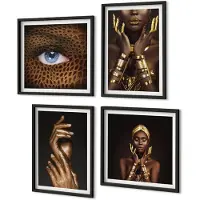 Coloray 4-Delige Schilderij Set - Elegante portretten van een Afrikaanse vrouw - 40 x 40 cm en 40 x 60 cm - Schilderijen Set - Wanddecoratie - Woonkamer - Moderne Wanddecoratie
