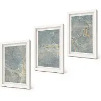 Coloray 3-Delige Schilderij Set - Decoratieve steenstructuur van groen geaderd marmer. - 20x30 - Schilderijen Set - Wanddecoratie - Woonkamer - Decoratieve Schilderijen