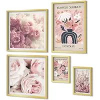 Coloray 5-Delige Schilderij Set - Bloemenmotieven In Boho- En Romantische Decoratiestijl - 50 x 50 cm, 20 x 30 cm En 40 x 60 cm - Decoratieve Schilderijen - Wanddecoratie - Hal - Muurdecoratie