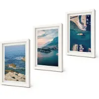 Coloray 3-Delige Schilderij Set - Uitzicht op zee met kliffen en berghavens - 20x30 - Wanddecoratie - Muurdecoratie - Woonkamer