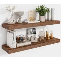 Famanu – Set van 2 zwevende planken, 60 cm wandplanken in walnoot, voor badkamer, keuken en woonkamer