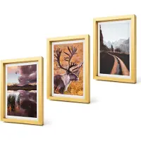 Coloray 4-Delige Schilderij Set - Berglandschappen met rendieren en een weg in de natuur - 20 x 30 cm - Muurdecoratie - Schilderijen Set - Woonkamer - Interieur Decoratie