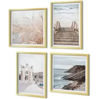 Coloray 4-Delige Schilderij Set - Uitzicht op de zee en de architectuur van Santorini tegen de hemel. - 40 x 40 cm en 40 x 60 cm - Wanddecoratie - Moderne Interieurdecoratie - Stijlvolle Muurdecoratie