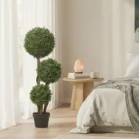 HAUSS SPOLE Kunstplant Met Drie Bollen – UV-Bestendige Buxus Met Houtstam – 100 Cm – Kunststof – Groen – Voor Binnen En Buiten