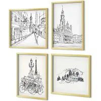 Coloray 4-Delige Schilderij Set - Eenvoudige tekeningen van stadsgezichten - 40 x 40 cm en 40 x 60 cm - Wanddecoratie - Schilderijen Set - Kantoor - Moderne Wanddecoratie